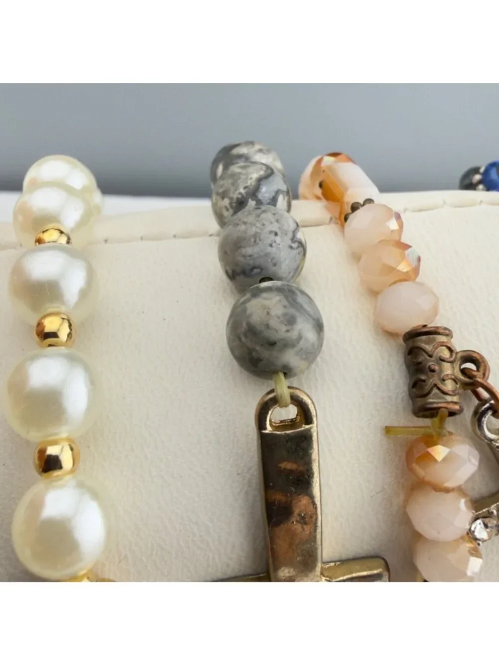 Mixed Cross Charm Beaded Stretch Bracelets Set Of 6 Multicolor